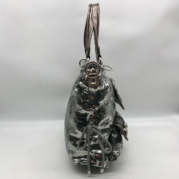 Coach Stone Gray Blue Poppy Sequin Spotlight Convertible Tote Bag 13821 - Picture 3 of 11